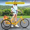 VEVOR Yellow Adult Tricycle 24'' 1-Speed 3 Wheel Bikes, Foldable Adult Tricycle 3 Wheel Bike Trike for Adults, Cruise Bike 24 Inch Seat Adjustable Tri