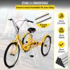 VEVOR Yellow Adult Tricycle 24'' 1-Speed 3 Wheel Bikes, Foldable Adult Tricycle 3 Wheel Bike Trike for Adults, Cruise Bike 24 Inch Seat Adjustable Tri